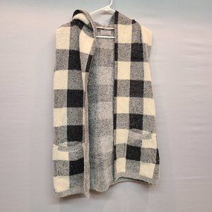 Cyrus Vest Buffalo Plaid Cozy Black White Open Front Hoodie Womens Small